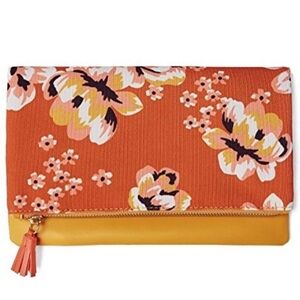 Rachel Pally Zahara Reversible Orange Floral Bloom Clutch Fold Over Purse